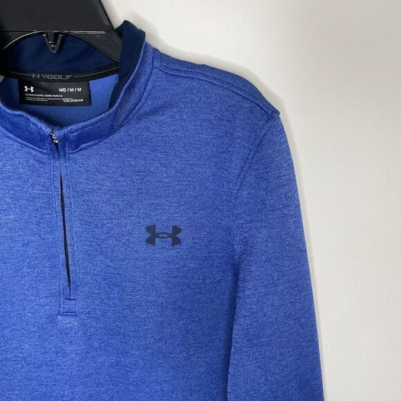 UNDER ARMOUR Golf Sweatshirt Mens Medium Blue Storm 1/4-Zip Loose Pullover - Picture 2 of 12